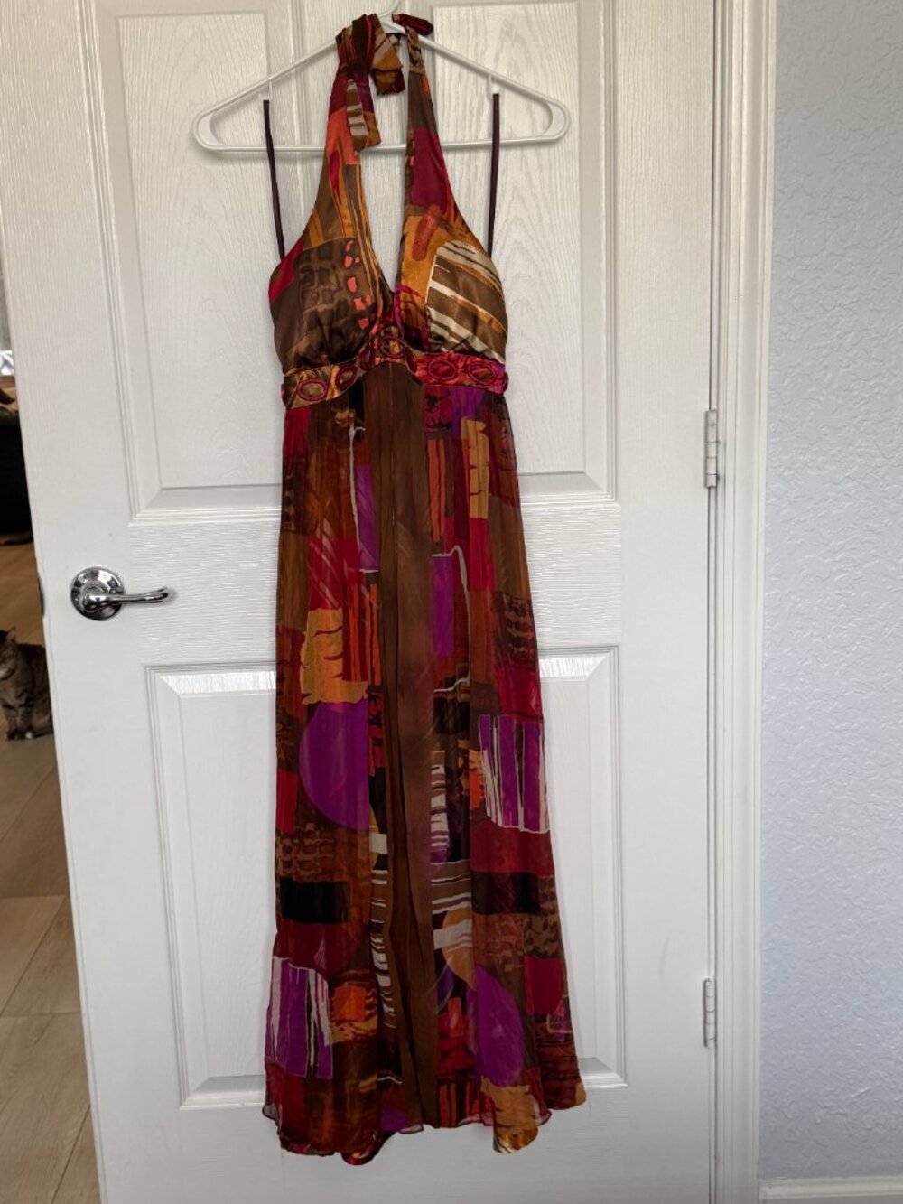 Vintage Signature by Robbie Silk Abstract Print Halter Maxi Dress Size 6